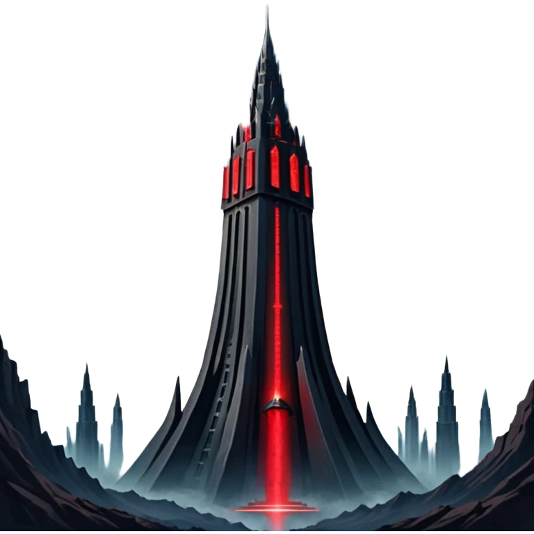 Barad Dúr from Lord of the Rings, Dark, giant Tower, with red laser beams shooting into the sky emoji