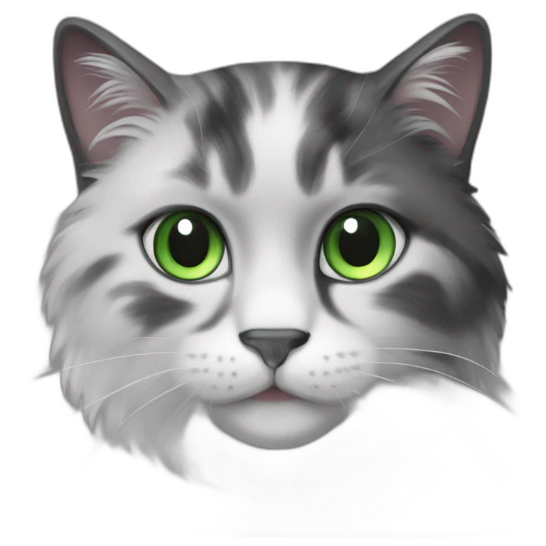 Norvegian cat black and white long fur and Green eyes  emoji