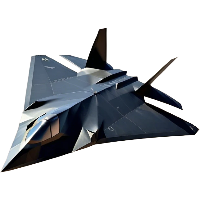 F-117 Nighthawk - Lockheed Martin (Stealth Grey) A futuristic stealth attack aircraft with a distinct faceted, angular design in a stealthy matte grey. Its sharp, jagged edges and unconventional, almost alien-like shape make it look like a shadow cutting through the night sky. The surface should appear non-reflective with subtle panel lines. emoji