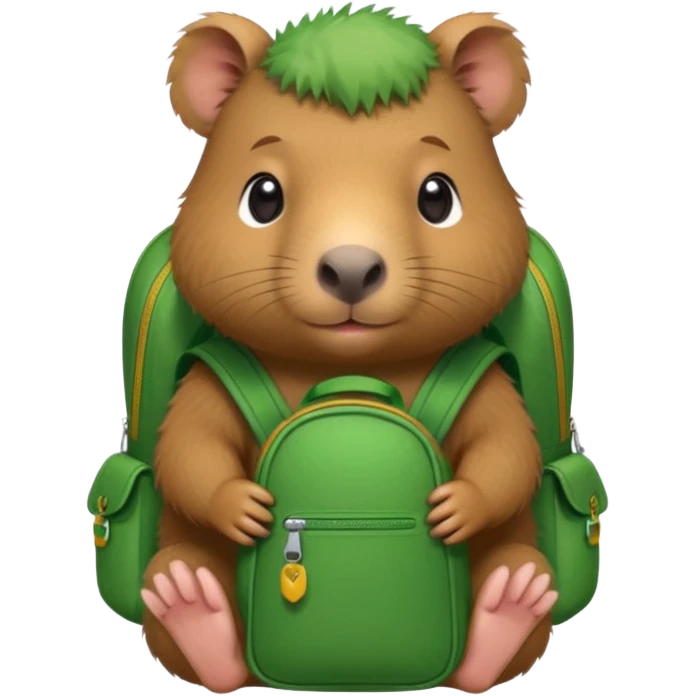 baby capybara wear green backpack emoji