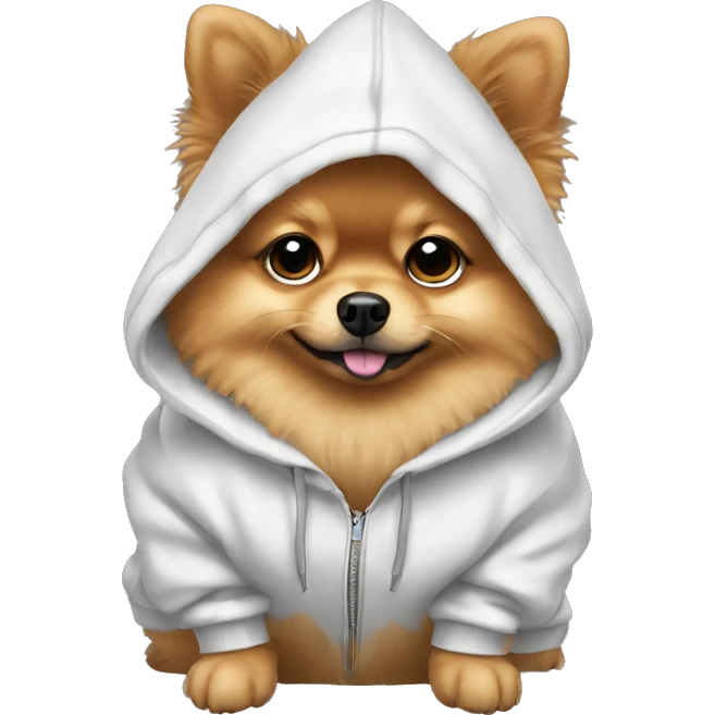 Pomeranian wearing a hoodie emoji