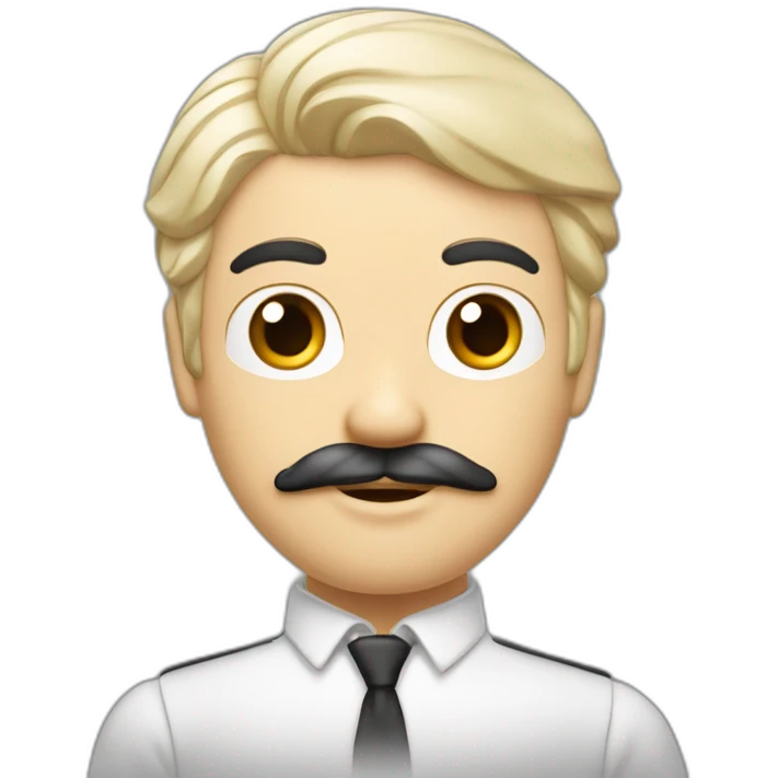 homme blanc avec cheveux noir avec une moustache carré les cheveux lisse plaqué sur le côté emoji