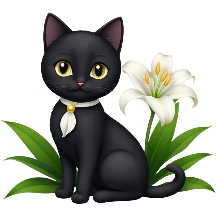 A cute  little  black cat and lily emoji