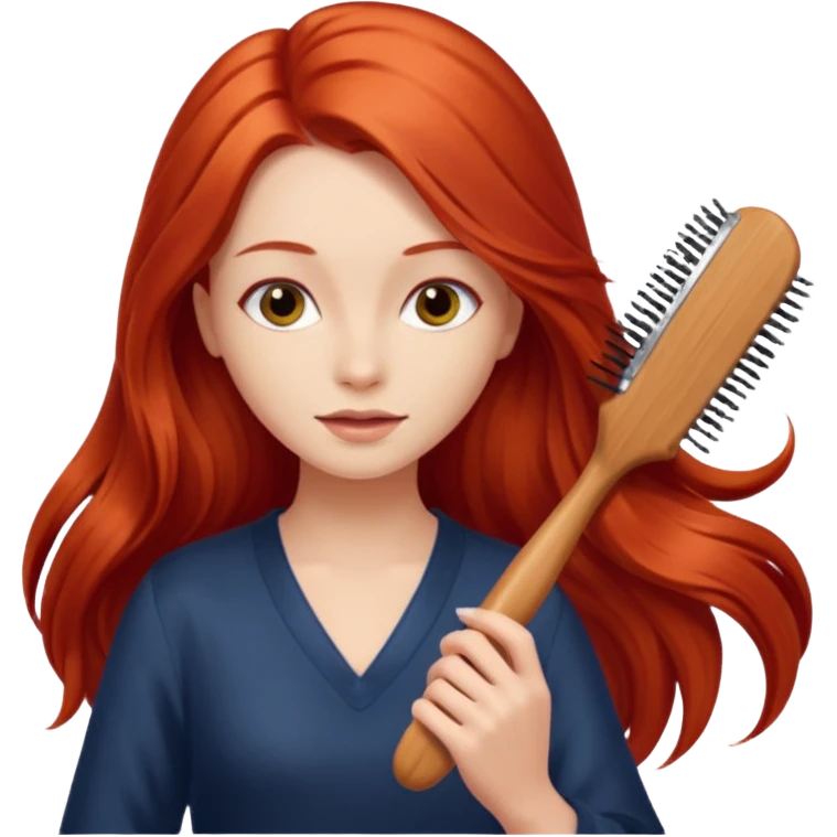 A woman brushing her red hair emoji