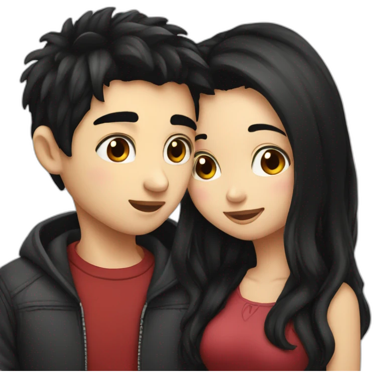 Boy black hair kissing cherry hair girl emoji
