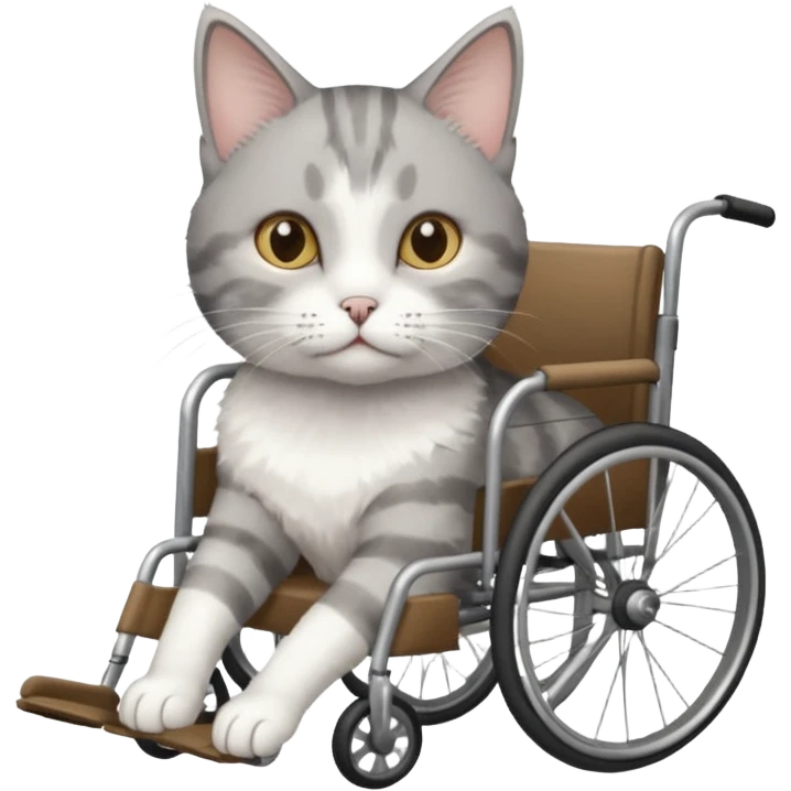 grey and white disabled cat in cat wheelchair emoji