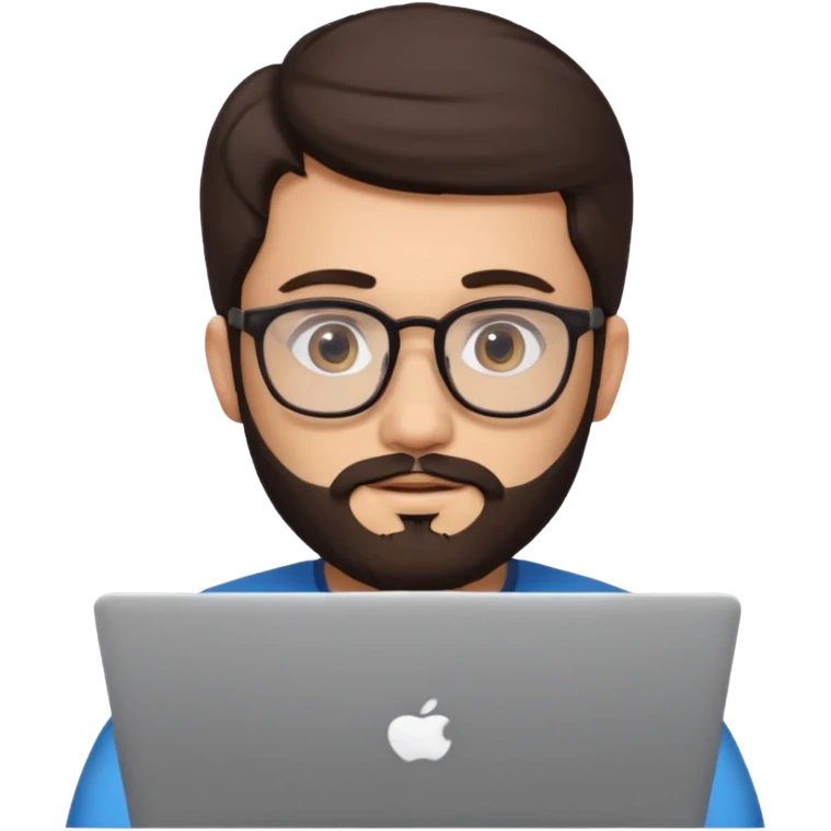 23 year old Azerbaijani man with dark brown hair and beard with glasses and laptop emoji