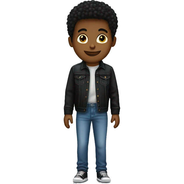 Adolescente con polera negra levis en el computador emoji