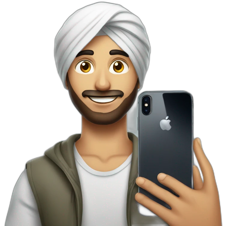 Punjabi young boy taking mirro selfie with iphone x emoji
