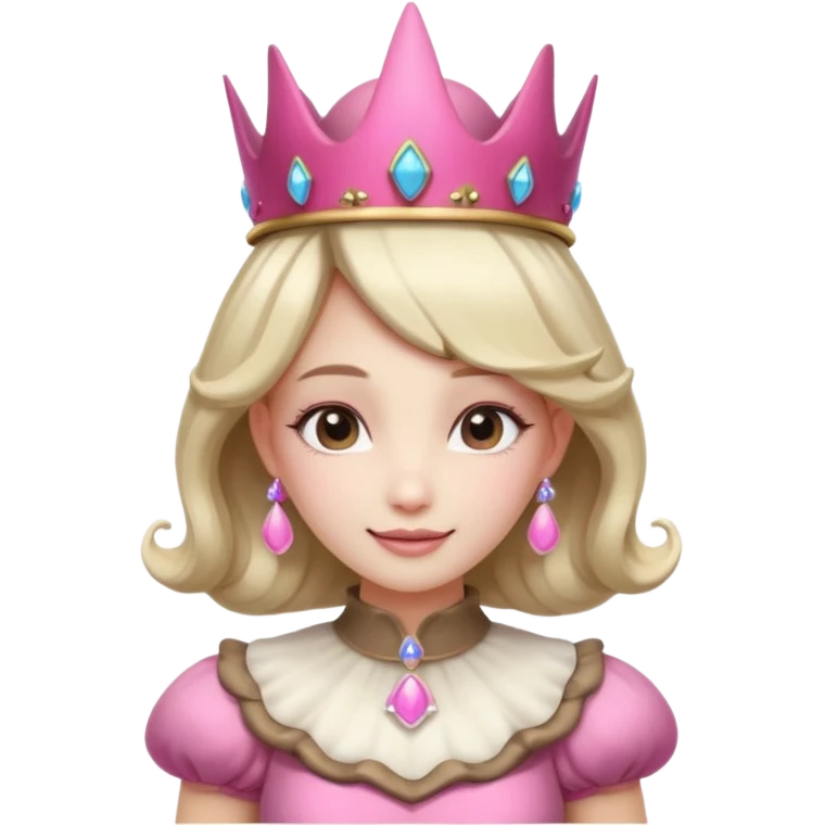 mushroom princess portrait, head and shoulders only, pink mushroom crown, elegant fantasy dress collar, warm smile, 3D cartoon, mobile game icon style, clean background, no text, no watermark
 
 emoji