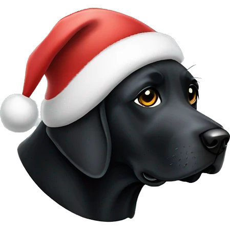 Black lab wearing Santa hat emoji
