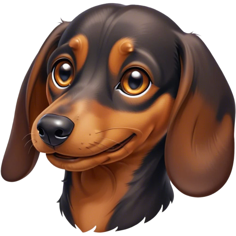 Cinematic Comical black and tan Dachshund Portrait Emoji, Head tilted dramatically with an exaggeratedly amused expression, featuring a sleek black and tan coat with a vibrant sheen, wide, expressive brown eyes filled with playful disbelief, Simplified yet hilariously expressive features, highly detailed, glowing with a slightly sassy glow, high shine, dramatic yet playful, stylized with an air of cheeky humor, bright and endearing, soft glowing outline, capturing the essence of a spirited and over-the-top companion, so meme-worthy it feels like it could side-eye its way into internet fame instantly! emoji