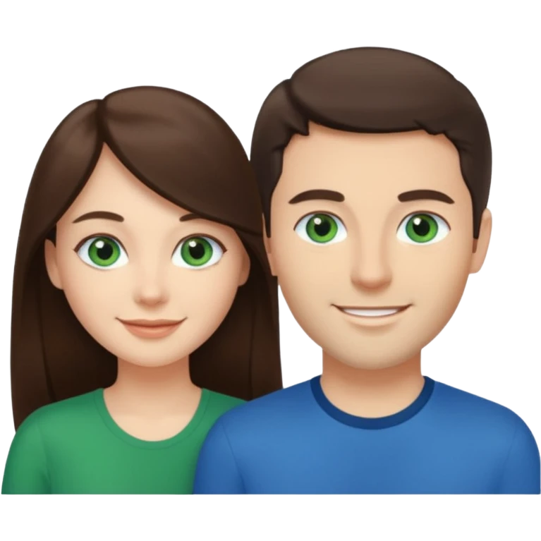 “A Polaroid-style photo of a couple with a heart of a white woman with long brunette hair and blue eyes, and a white man with short brunette hair and green eyes.” emoji