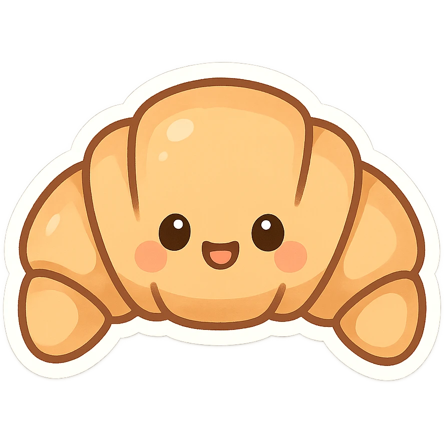 chibi sticker-style croissant, cute and exaggerated emoji