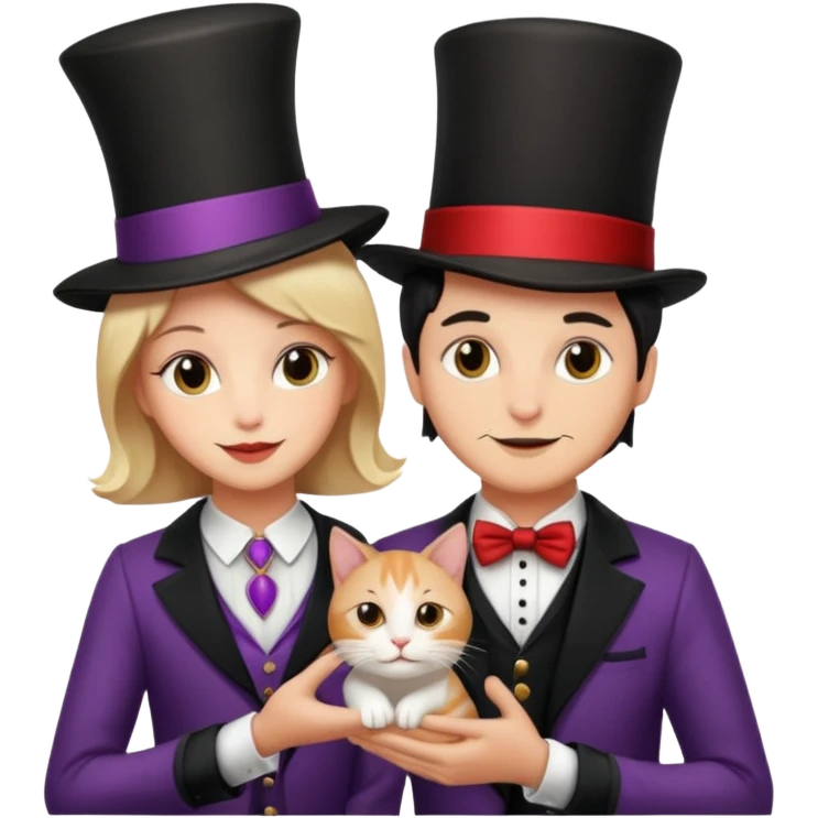 magician couple and their pet cat emoji