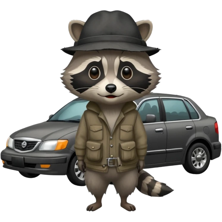 Hobo raccoon with black sedan emoji