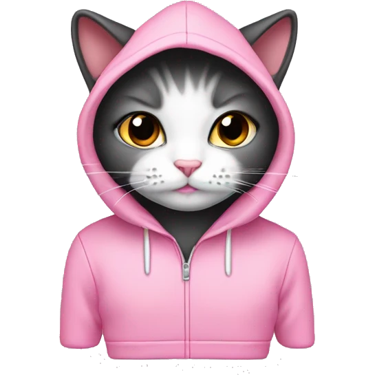 Schwarz weiße Katze mit einem rosa hoodie  emoji