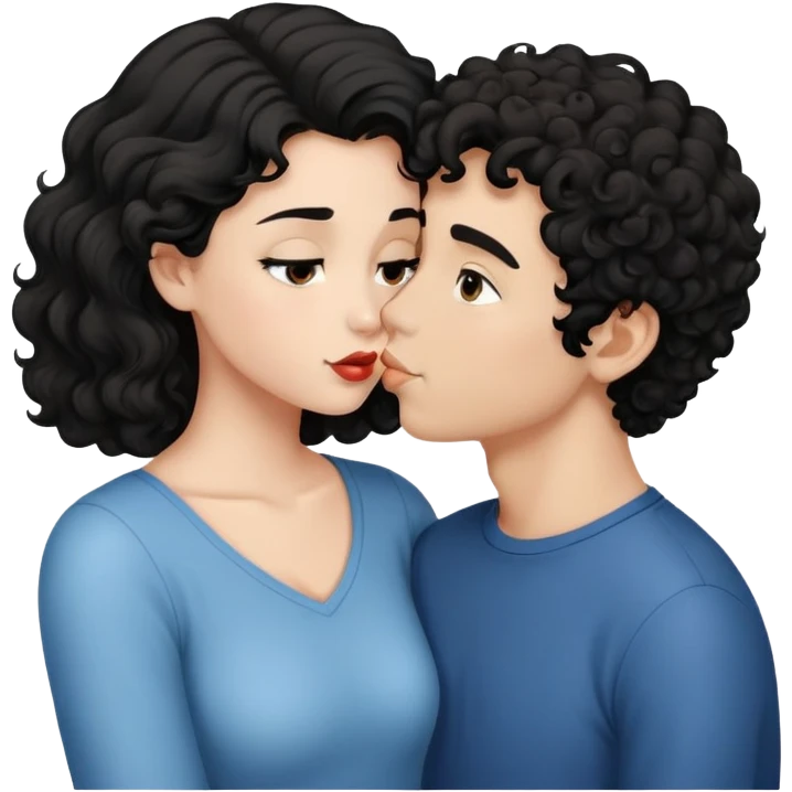 black hair girl Kissing boy brown curly hair emoji