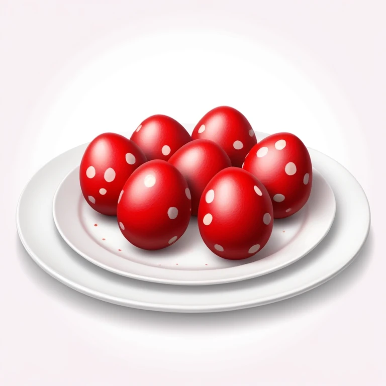 A few painted in red eggs for Easter on the plate emoji