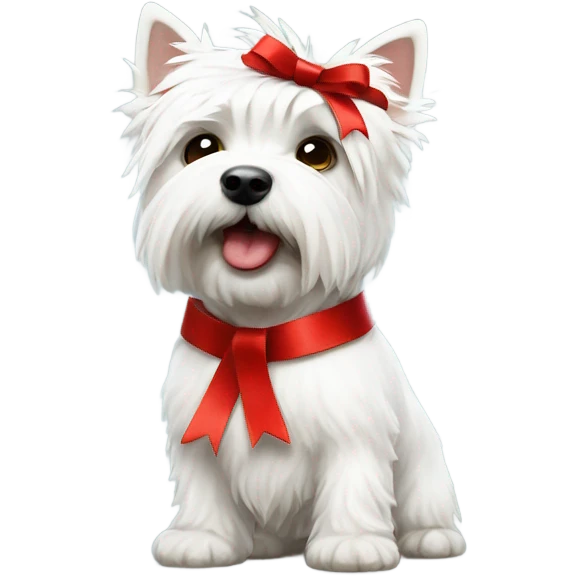 standing up westie with a red ribbon on head  emoji