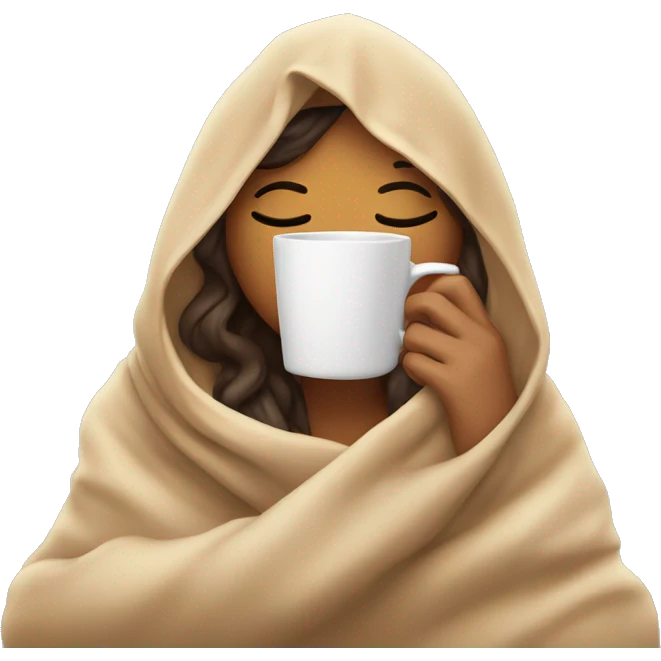 girl inside a blanket sipping coffee eyes closed emoji