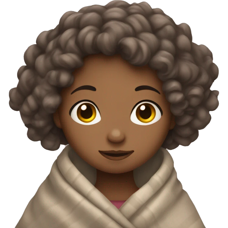 Girl with curly brown hair wrapped in blanket  emoji