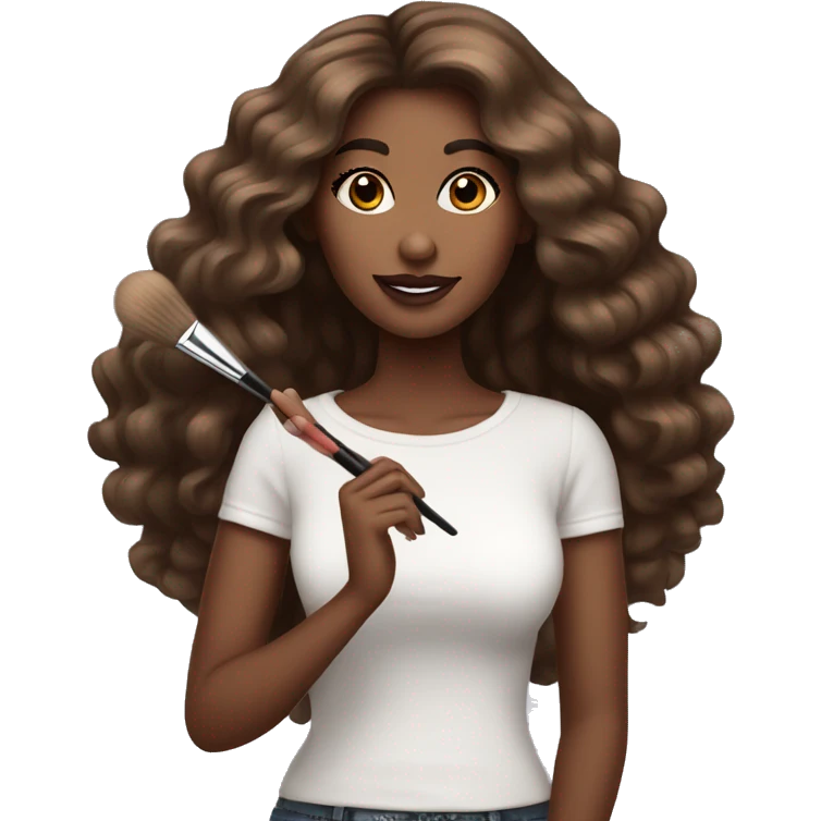  pretty brown makeup artist with very long hair holding makeup brush  emoji