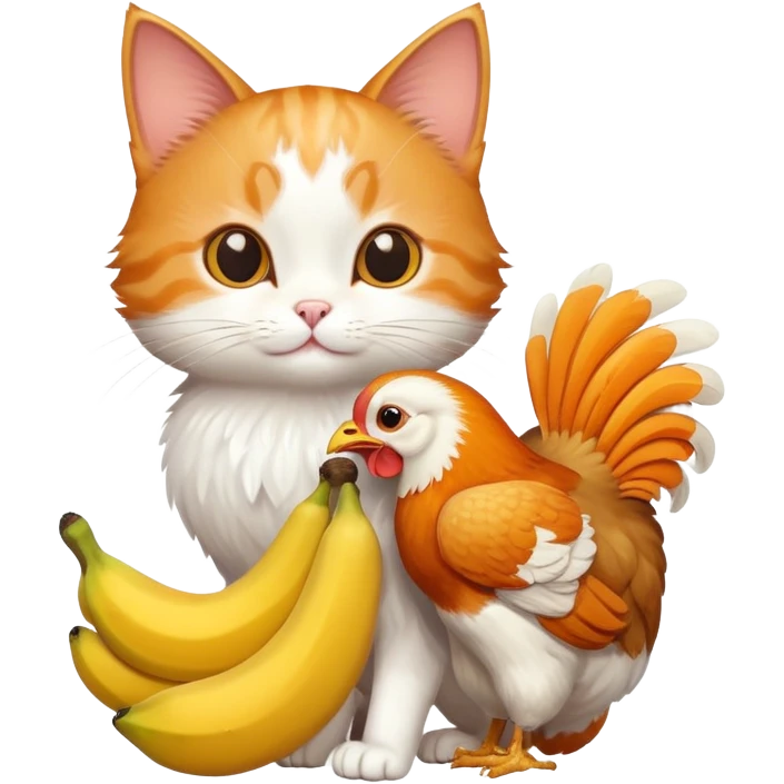 Cat with a chicken and banna emoji