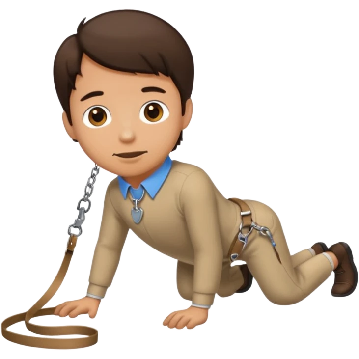 Brunette man crawling with a collar and leash on emoji