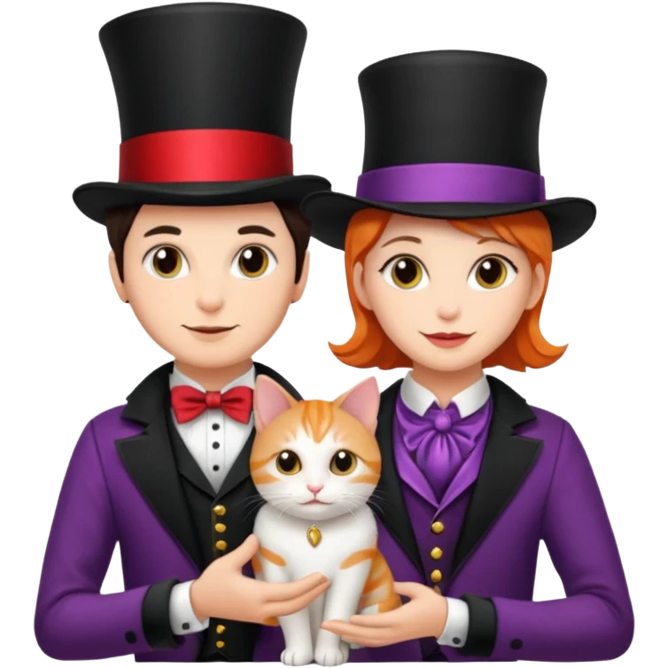 magician couple and their pet cat emoji