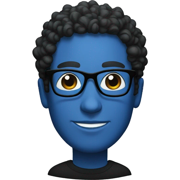 a man with dark blue glasses and a black sweater with curly hair emoji