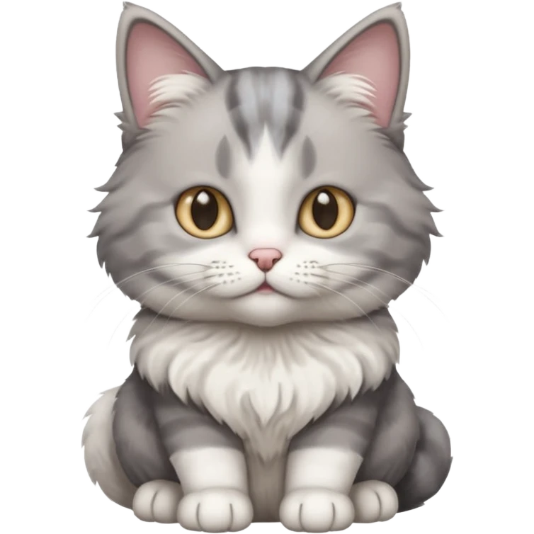 a realistic looking very fluffy grey and white cat sitting up straight emoji