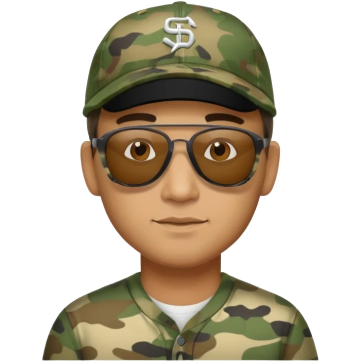  man with sunglasses on his camo baseball cap emoji
