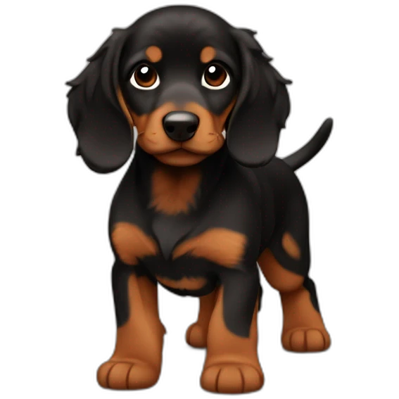 black with brown chubby little puppy long hair teckel called zeus emoji