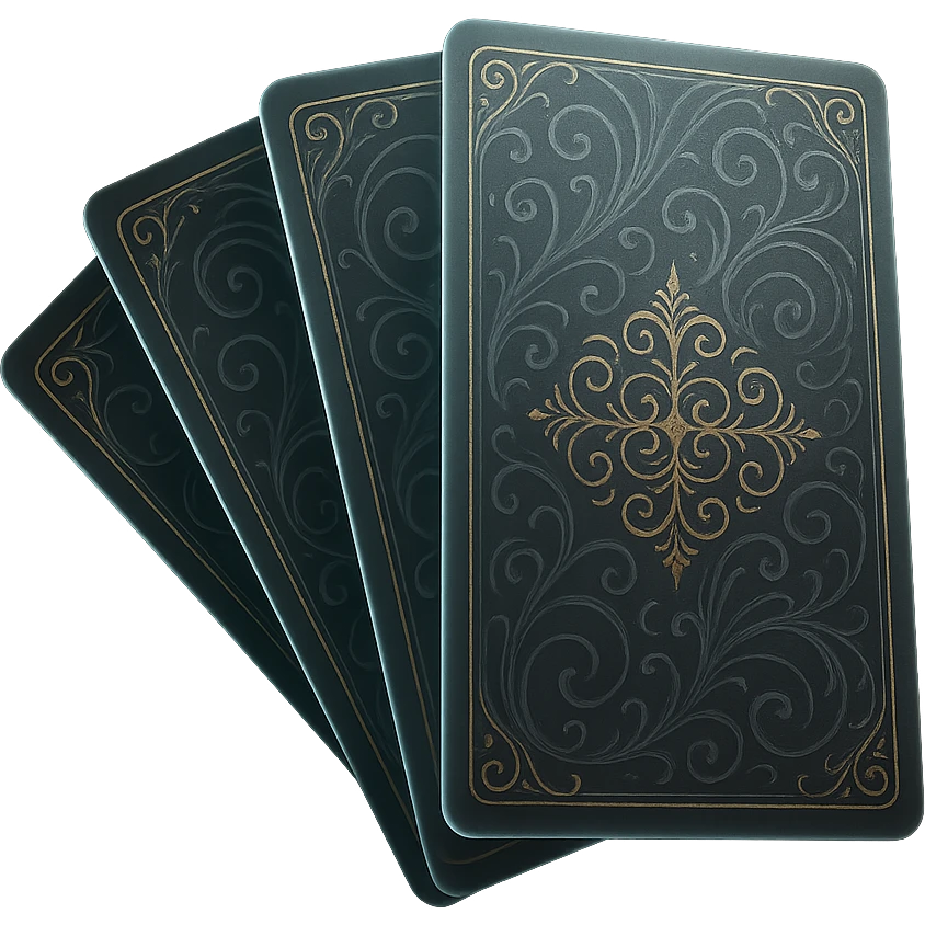 tarot deck with elaborate, swirling patterns on the card backs, hints of gold foil, cards arranged in a fan, magical and luxurious emoji