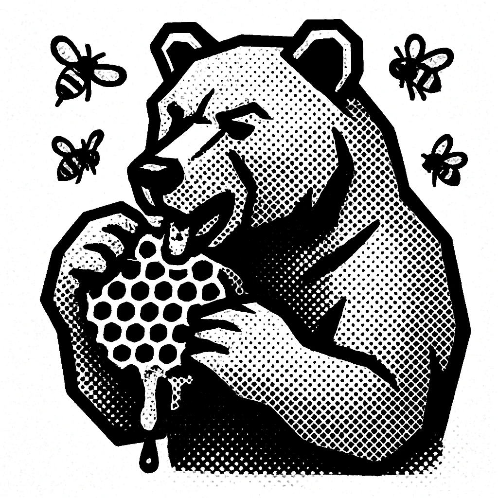 bear eating honeycomb with bees flying around emoji