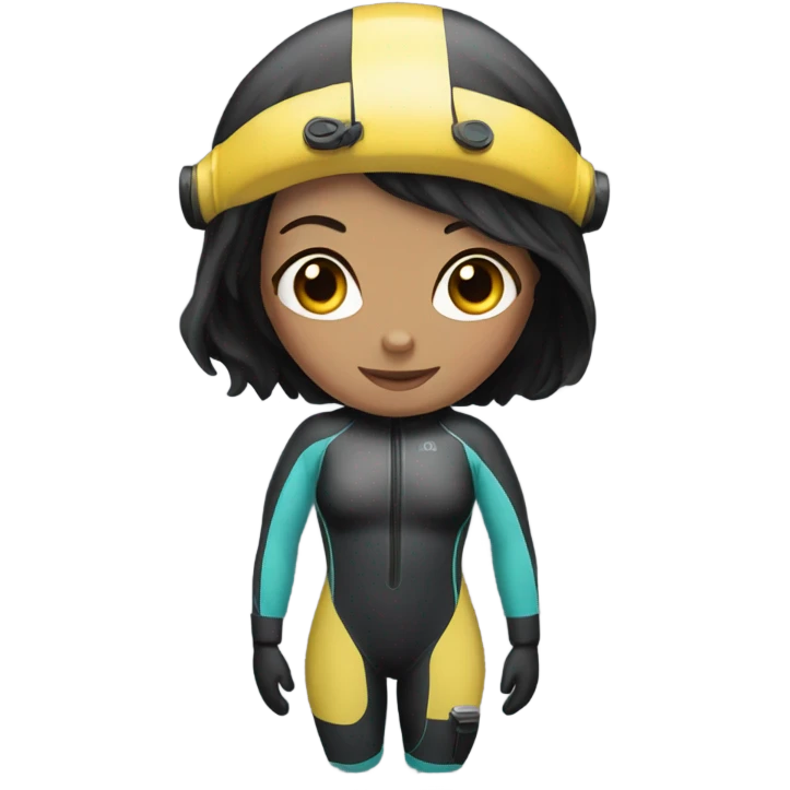 "A woman with black hair and fair skin wearing a diving suit emoji." emoji
