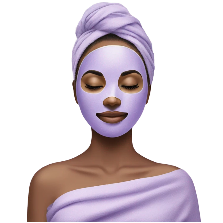 Lady with pastel Purple face mask spa beauty full face relaxing emoji