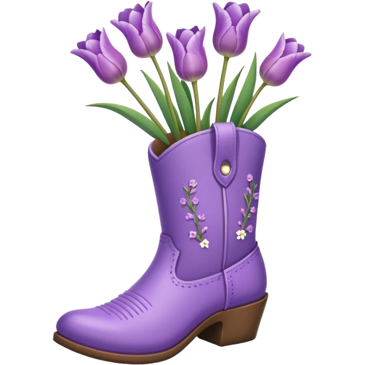 Create a singular cowboy boot filled with natural looking flowers ex. Lavender, baby’s breath, tulips etc  emoji