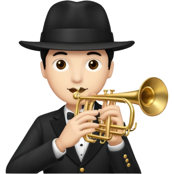 character with a black hat and a trumpet emoji