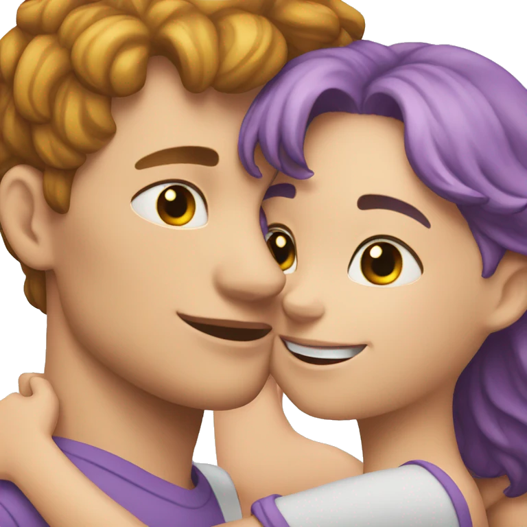 White skin Young man and girl hugs with heart emoji