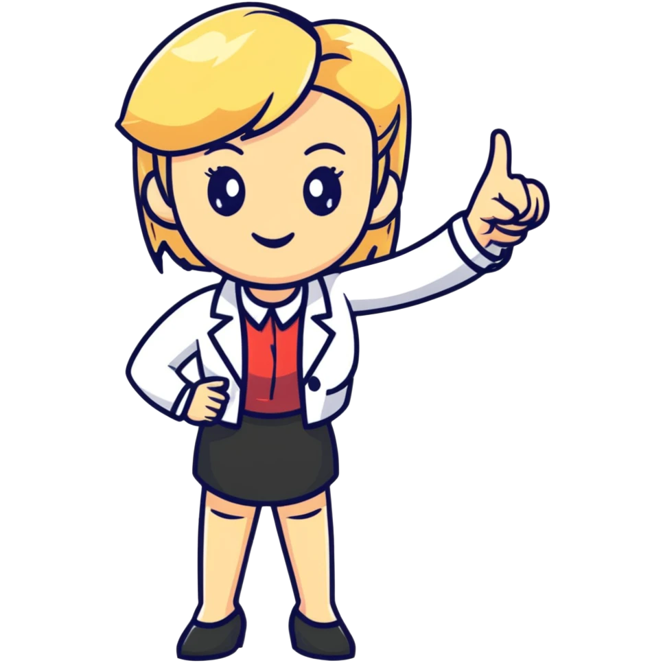 angry blonde female teacher full body without glasses, pointing finger emoji