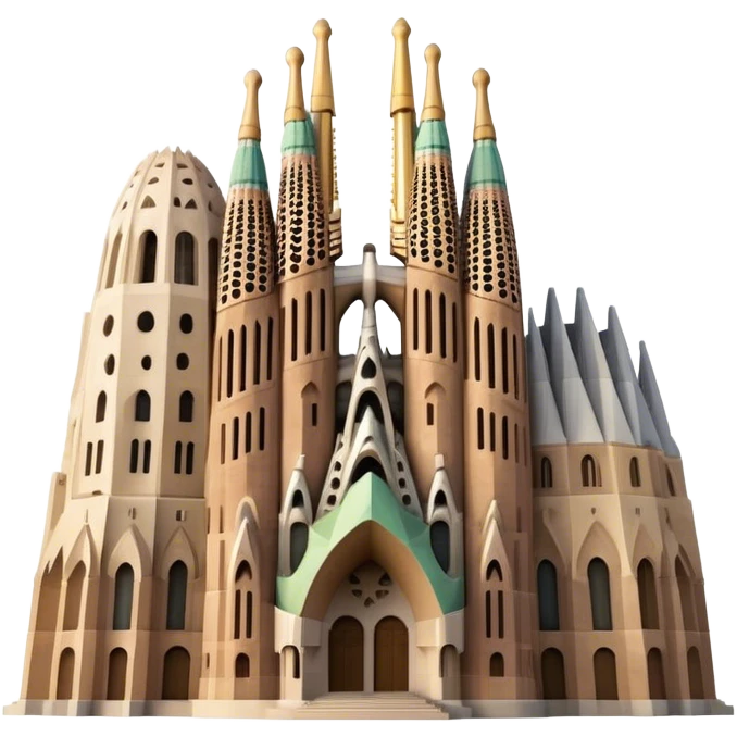 Cinematic Realistic Sagrada Fam√≠lia Landmark Emoji, depicted with the intricate, soaring architecture of the basilica rendered with detailed textures and dramatic, ethereal lighting. emoji