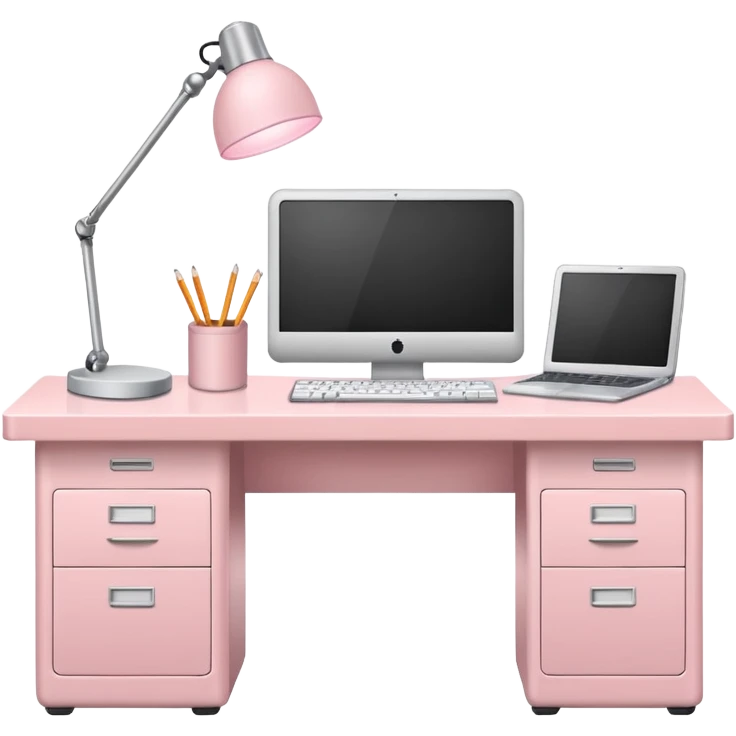 Pale Pink  Big Workstation and book and Light Pale Pink Desk lamp and computer for Lease emoji