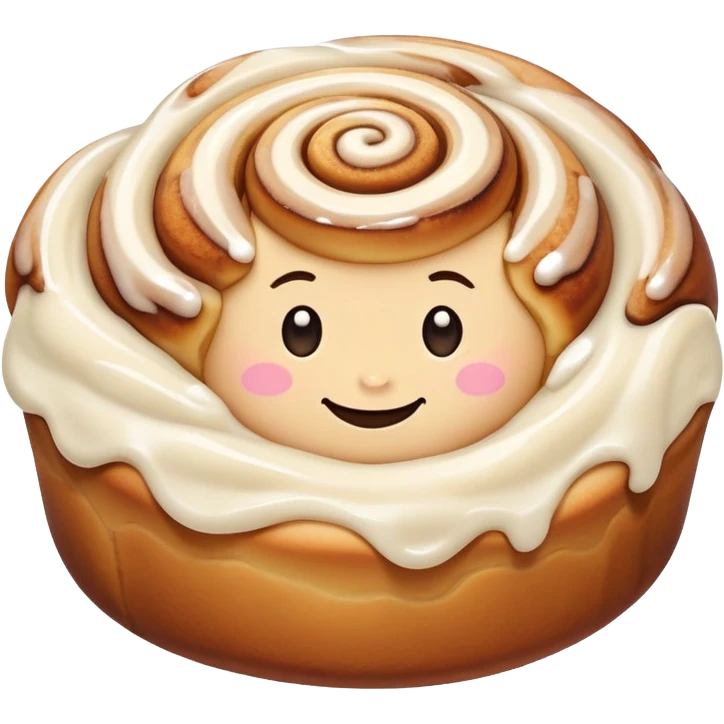 cute cinnamon roll with swirled icing, smiling emoji