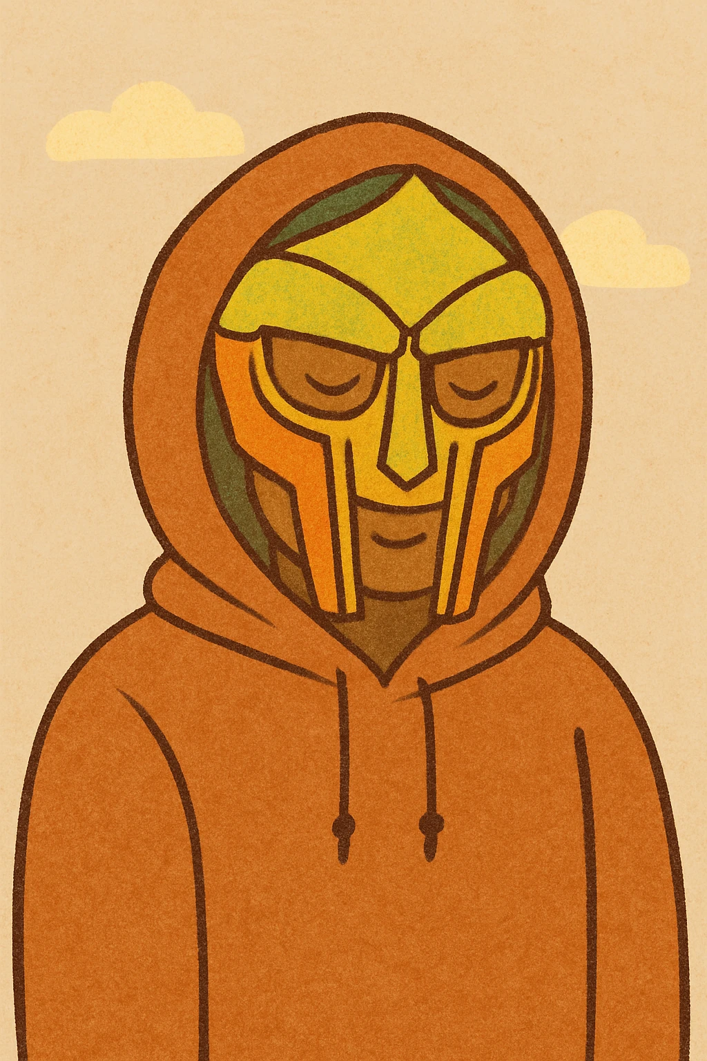 vibrant colors MF Doom mask and hoodie emoji