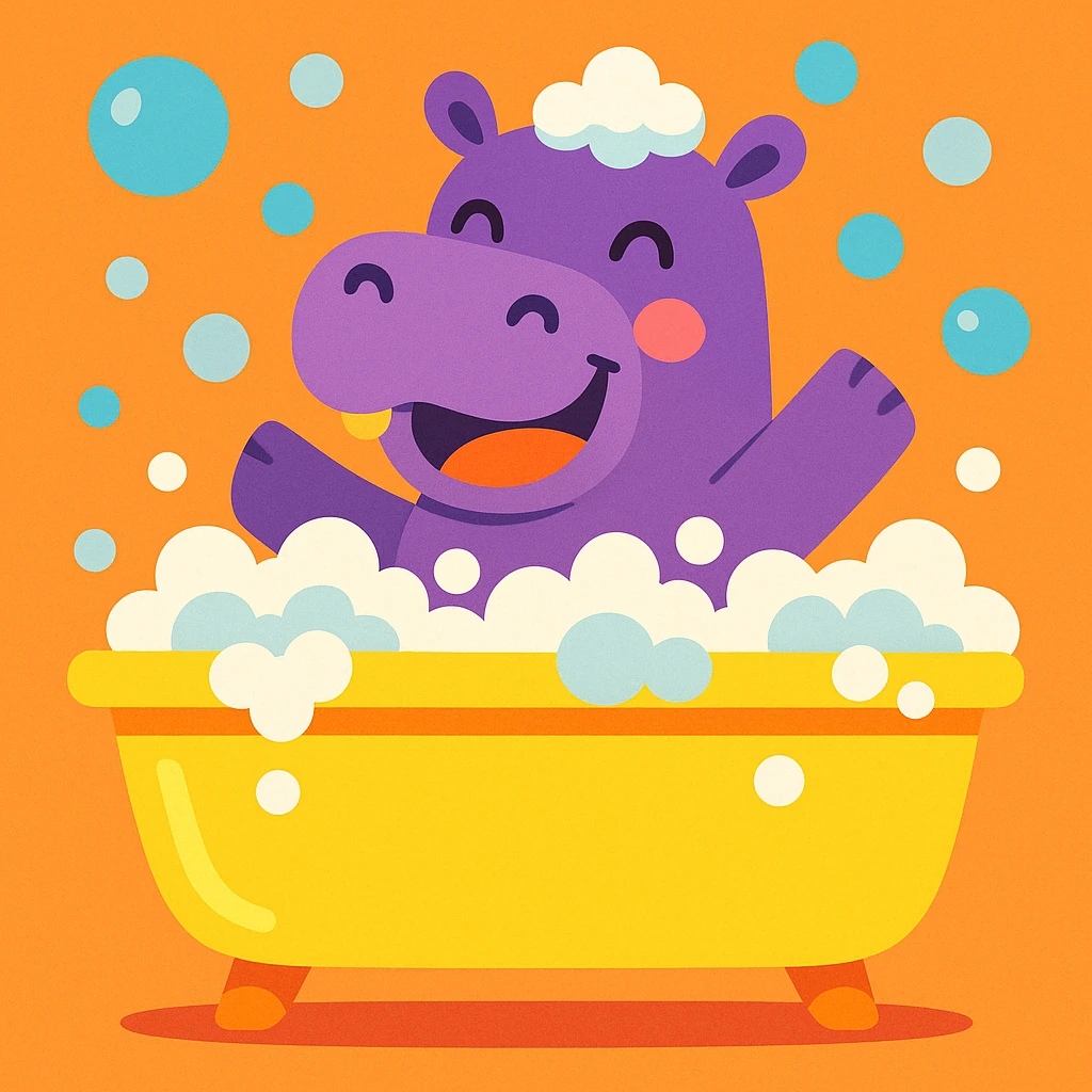 happy hippo with bubbles in bathtub emoji