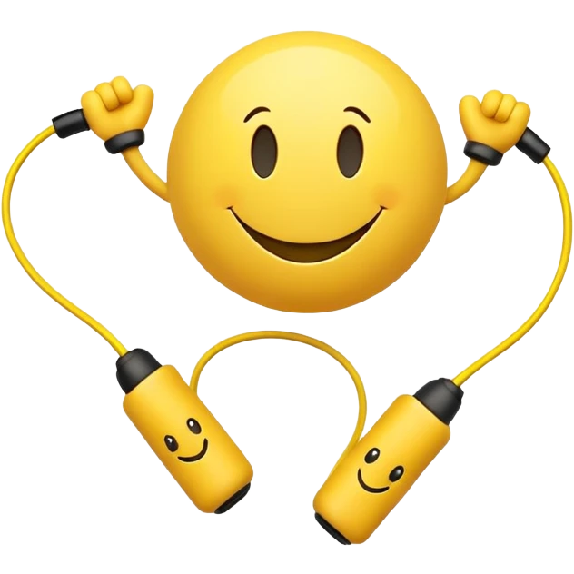 smiley face character jumping rope, energetic pose emoji