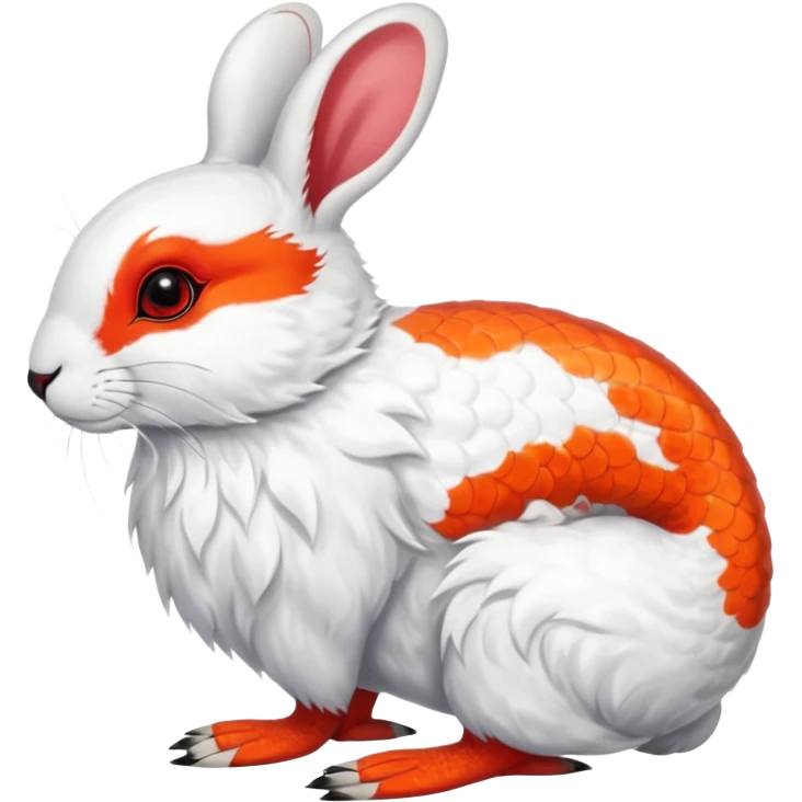 Rock Ptarmigan-Snowshoe-Hare-Koi-Fish-Animal-hybrid, full body, with red marking over eye emoji