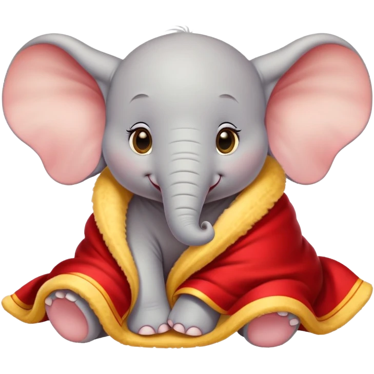 baby white dumbo elephant (disney-style), cozy in a red and yellow blanket emoji
